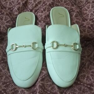 Sugar White Mules with Gold Accents